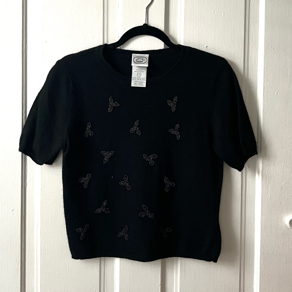 Vintage 80’s Laura Ashley Lambswool Blend Beaded Knit Short Sleeve Sweater Tee